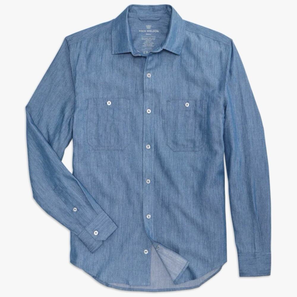 Mack Weldon Chambray Endeavor Work Shirt Large Blue Button Up Cotton Lyocell
